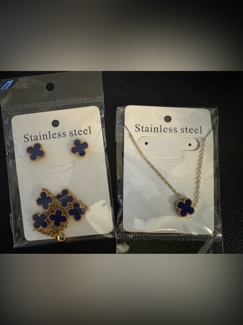 3 Piece Set Dark Blue Clover Jewelry Necklace bracelet Clover Pendant earrings